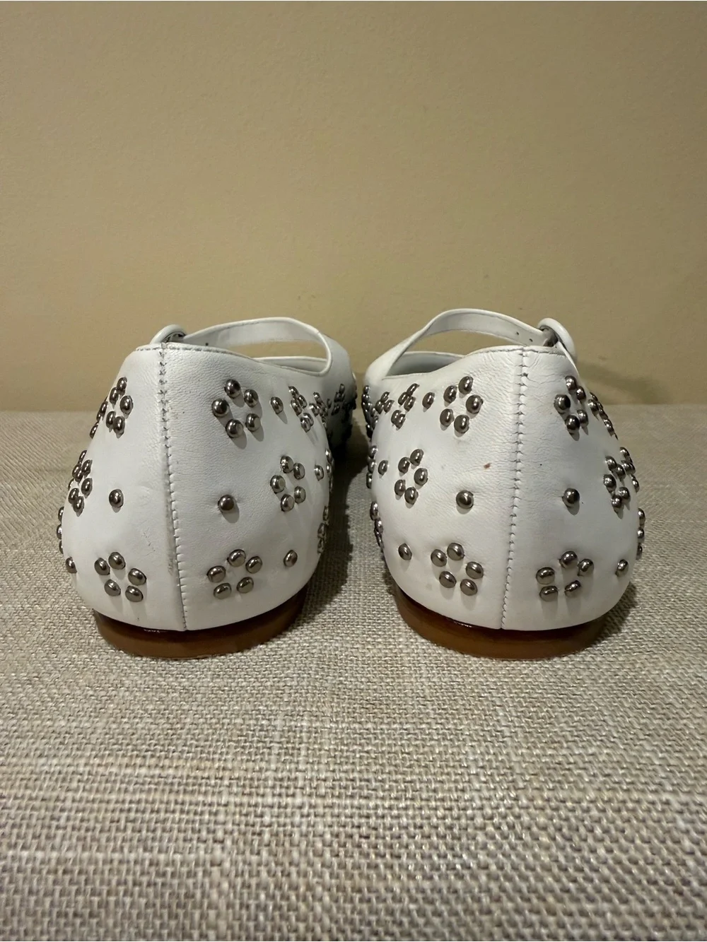Larroudé White Leather Studded Blair Mary Jane Flats Size 9.5